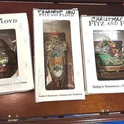 Fitz & Floyd Christmas Blown Glass Ornaments 