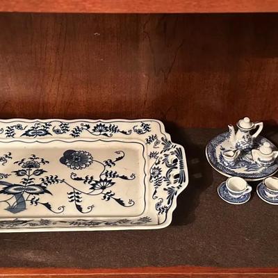 Blue Danube Japan and Buffalo China Blue & White Porcelain Collection – 3 Pieces + Miniature Tea Set