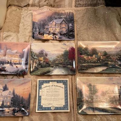 Thomas Kinkade Lamplight and Holiday Memories Plates With COA 