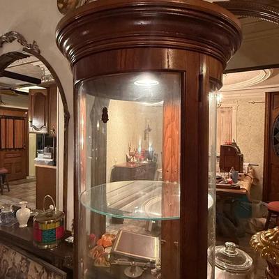 Round 7’ Tall Wooden Curio Cabinet With Light 5 Tiers Glass 