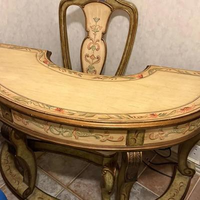 Antique Folk Curved Desk With Chair 