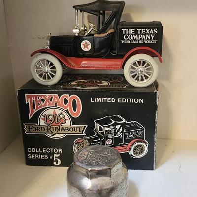Vintage Ford Texaco Bank Box and Vintage Ford Hubcap