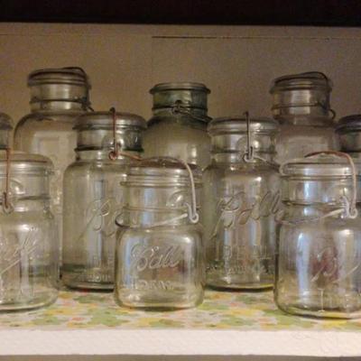 Antique Clear Ball Glass Mason Jars, Various Sizes