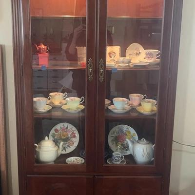 Lighted Cherry Wood China Cabinet