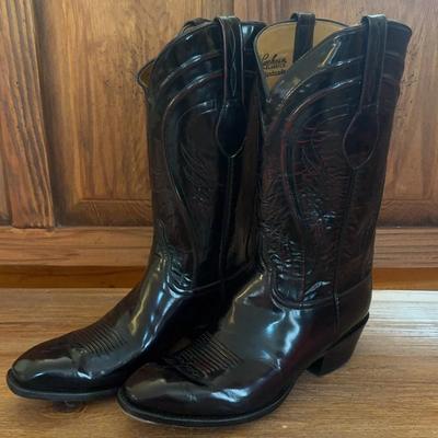Lucchese Handmade Leather Cowboy Boots Dark Red - Size 12