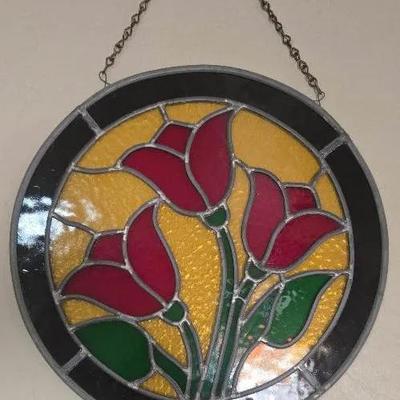 Circular Stained Glass Featuring Tulips