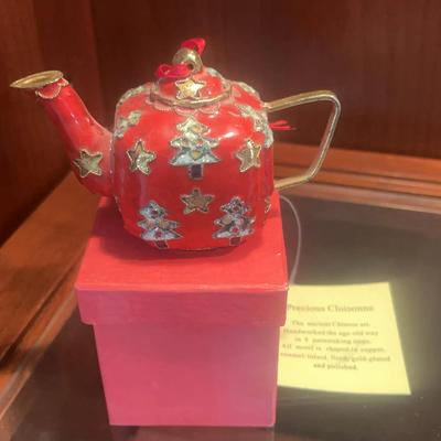 Vintage Cloisonné Christmas Teapot Ornament