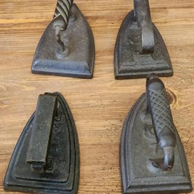 Antique Cast Iron Irons With Iron Handles