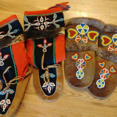 #2 Antique Inuit Tribes Mukluks And Gauntlet Mittens