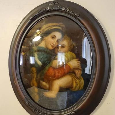 Mother And Child Art in Wooden Frame With Beveled Glass