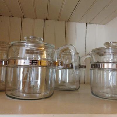 4 Vintage Pyrex Glass/Stainless Peculators