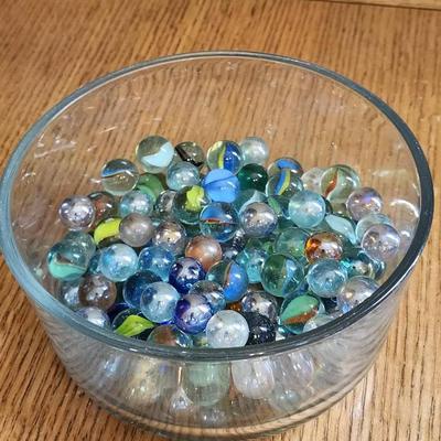 Half A Ryrex Bowl Of Vintage Marbles