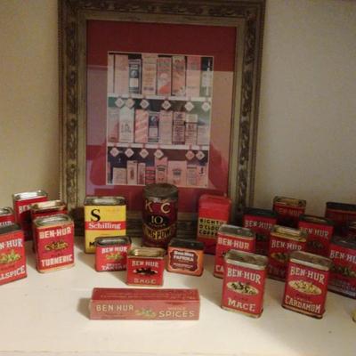 Antique/Vintage Ben-Hur Spice Cans With Some Spices/ Plus