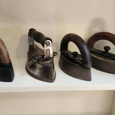 Antique “Sad” Cast Iron Irons with Wooden Handles