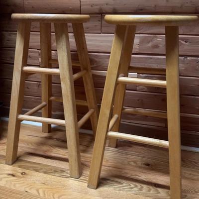 Two Oak Counter Height Bar Stools