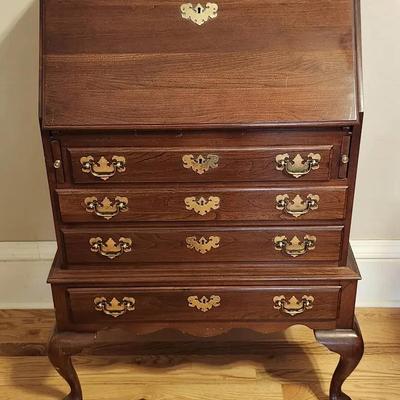 Ethan Allen Georgian Court Cherry Wood Drop-front Secretary Desk.