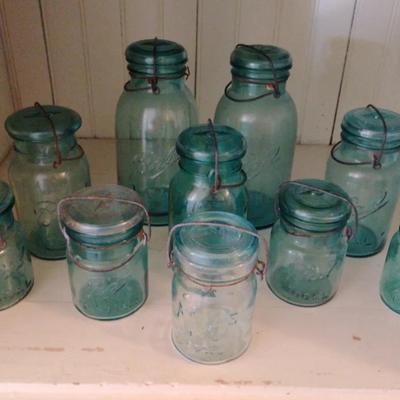 Antique Blue Ball Jars, Various Sizes, 1 Sm ATLAS Jar