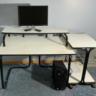 Computer Desk with Monitor and Rolling Side Shelf