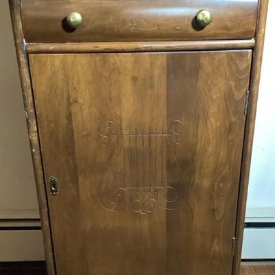 Vintage Wooden Accent Cabinet with Drawer and Lyre Design