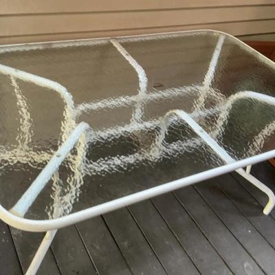 Outdoor Patio Table with Six Plastic Chairs