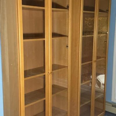 Pair of Light Wood Glass-Front Display Cabinets