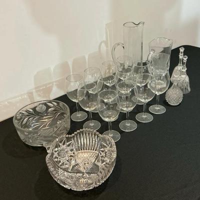 12 Wine Glasses And Other Assorted Crystal/Glass Decorations