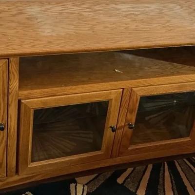 Solid Oak TV Stand with Glass Doors