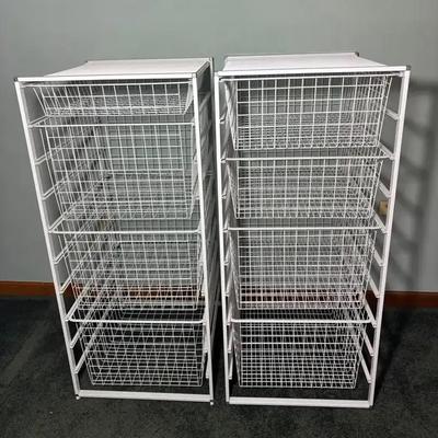 Pair of White Metal Wire Storage Drawer Towers