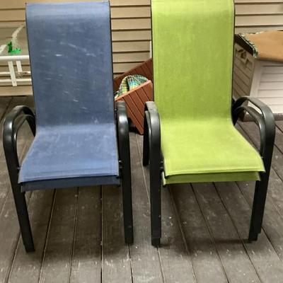 Set of 4 Outdoor Patio Chairs – Blue and Green