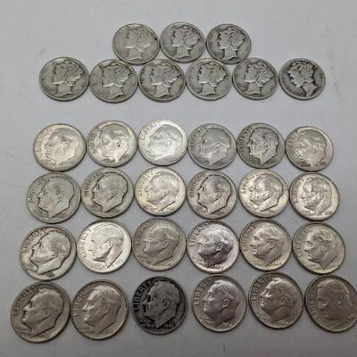 33 Silver Mercury And Roosevelt Dimes