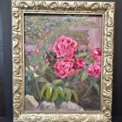 "Peonies by the Gate" Framed Original Oil