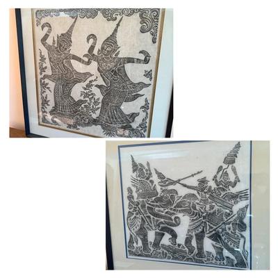 Two Framed Thai Temple Rubbings