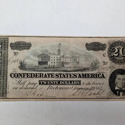 1864 Confederate $20 Note