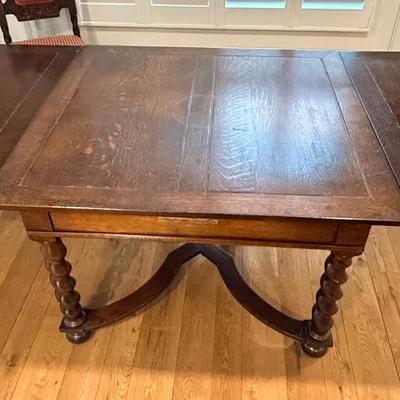 Antique Country English Oak Refectory Table With Inset Panel Top