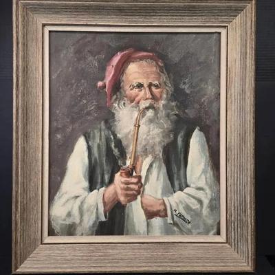 Original Art Vintage Painting By M Esposito Old Man With Pipe