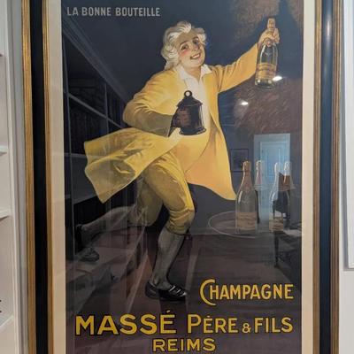Champagne Masse Pere & Fils French Stone Lithograph Circa 1920