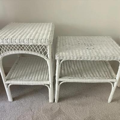 Pair Of White Wicker Accent Tables