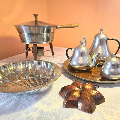 Vintage Pewter Coffee & Tea Set, MCM Kitchenware