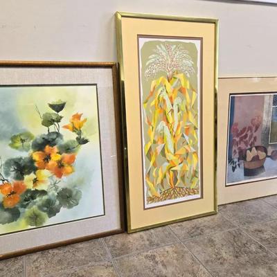 2 Signed Original Art & 1 Signed Print, Floral, Still Life, Abstract