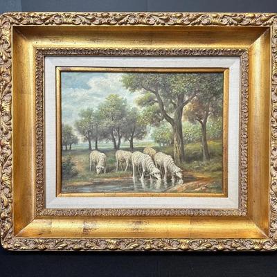 H. Assteyn Sheep Grazing Countryside Signed Oil On Canvas