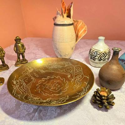 Vintage Brass Decor & Artisan Pottery