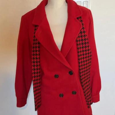 Miss New Yorker Red Wool Blend Coat with Matching Houndstooth Scarf