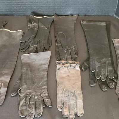 8 Pairs of Vintage Long & Short Leather Black Gloves