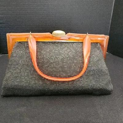 Vintage 1950's Whiting & Davis Beaded Handbag With Bakelite Top & Handle