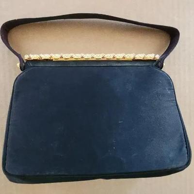 Coblentz Original Vintage Evening Handbag, Gold Metal Top With Red & White Rhinestones 