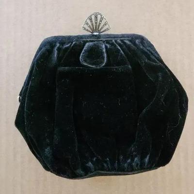 Artistique Label Black Velvet Purse, Vintage, Silver & Art Deco Rhinestone Clasp