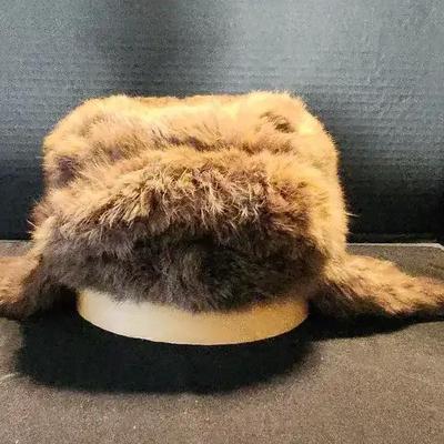 Antique Russian Mink Hat With Wool Head, 1970's From Russia