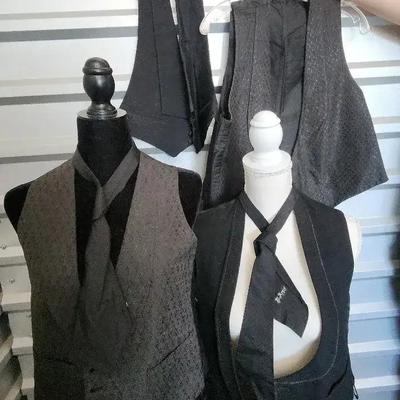 (4) Vintage Men's Formal Vests, Black, Some With Ties