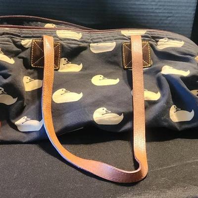 Black & Brown Dooney And Bourke Handbag with Pink Interior - Logo Print On Outside