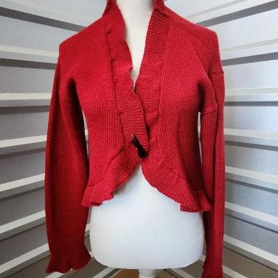 Beautiful Red Alpaca Inca Fashions Buttoned Ruffle Sweater, Size Medium
